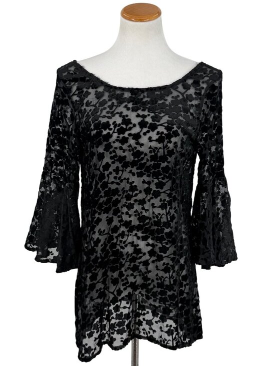 Free People Tops - Gypsy Junkies Black Velvet Bell Sleeve Tunic S/M | Boho Whimsigoth Dark Coquette